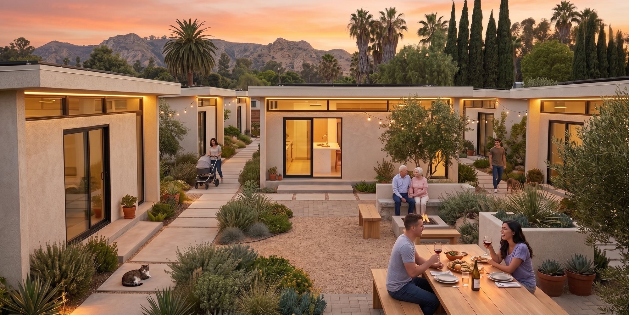 Casita community at sunset